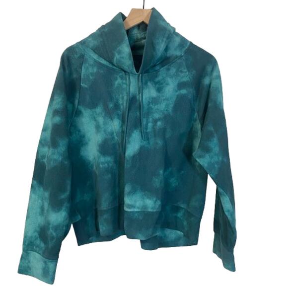 Old Navy Funnel-Neck Cropped Microfleece Sweatshirt White Teal Tie Dye Sz XXL - Picture 2 of 10